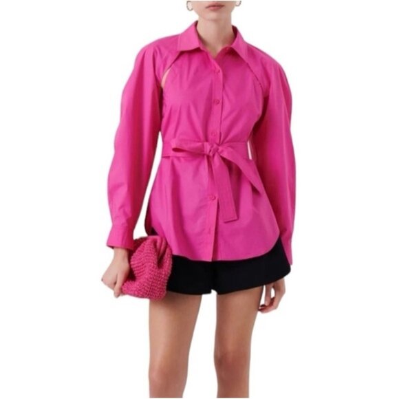 DEREK LAM 10 CROSBY Casper Convertible Cotton Poplin Pink Size 14 - Picture 1 of 13